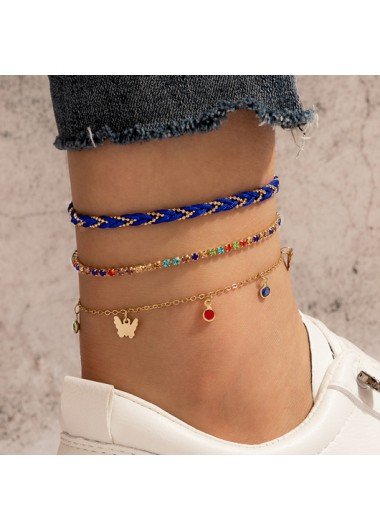 Rhinestone Multi Color Layered Anklet Set