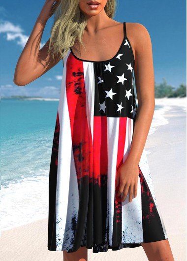 American Flag Print Color Block Cover Up Dress