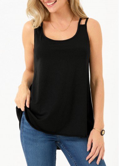 Black Double Straps Dip Hem Tank Top