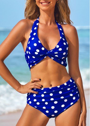 Polka Dot Royal Blue Twist Front Bikini Set