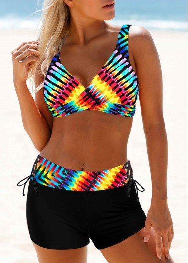 Tie Dye Print Lace Up Colorful Bikini Set