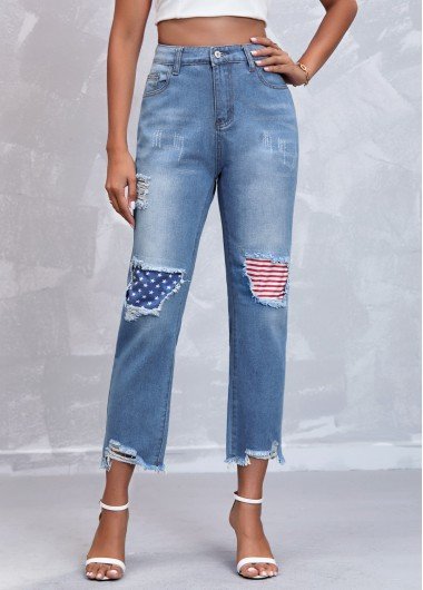 American Flag Print Denim Blue Jeans