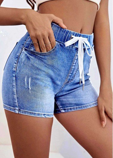 Denim Blue Drawstring Waist Pocket Shorts