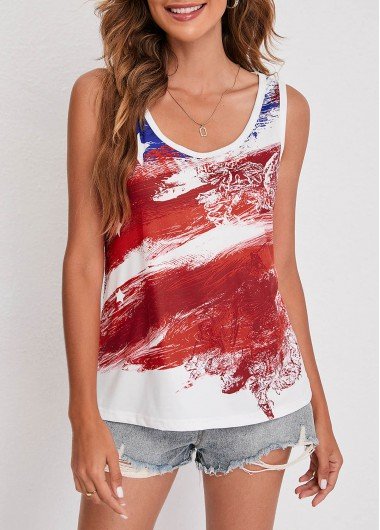 Multi Color American Flag Print Tank Top