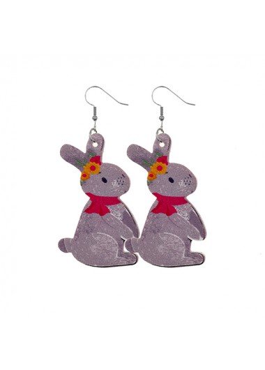 Easter Bunny Design Faux Leather Grey Earrings