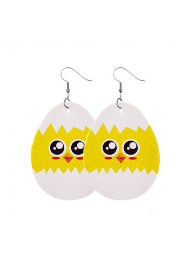 Easter Waterdrop Faux Leathe Yellow Egg Print Earrings