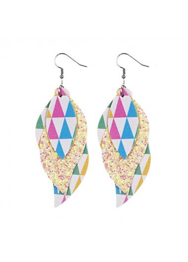 Leather Easter Geometric Print Beige Earrings