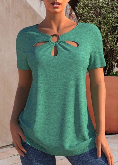 Cage Neck Turquoise Short Sleeve T Shirt