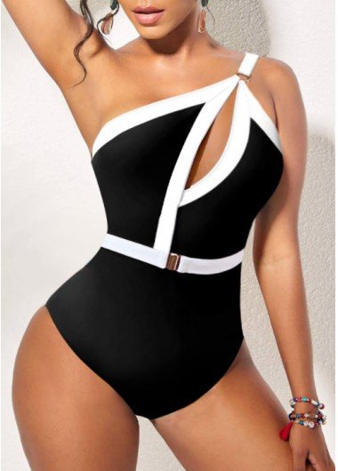 White Contrast Cutout One Piece Swimwear