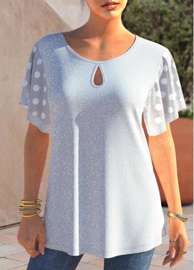 Glitter Fabric White Polka Dot T Shirt