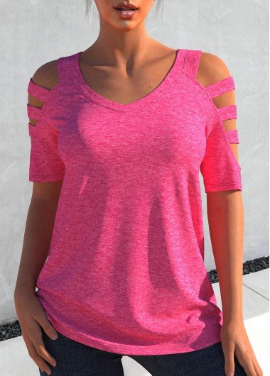 Ladder Cutout Rose Pink Short Sleeve T Shirt