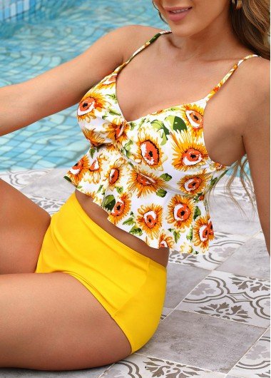 Sunflower Print Ginger Mid Waist Bikini Set