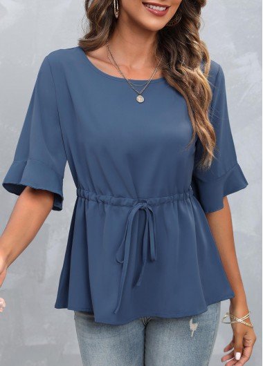 Dusty Blue Drawstring Waist T Shirt