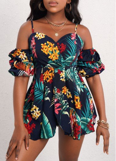 Tropical Print Multi Color Zipper Detail T Shirt