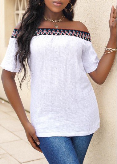 Off Shoulder Short Sleeve White T Shirt