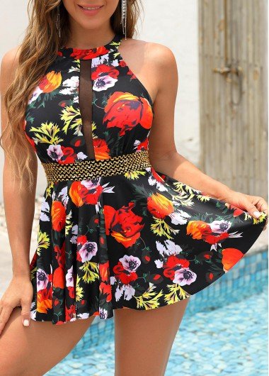 Floral Print Cutout Back One Piece Swimwear