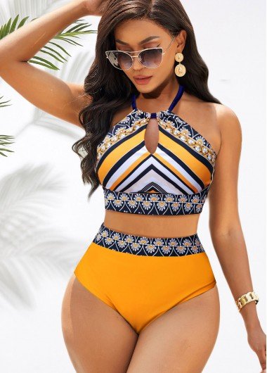 Halter Tribal Print Ginger High Waisted Bikini Set