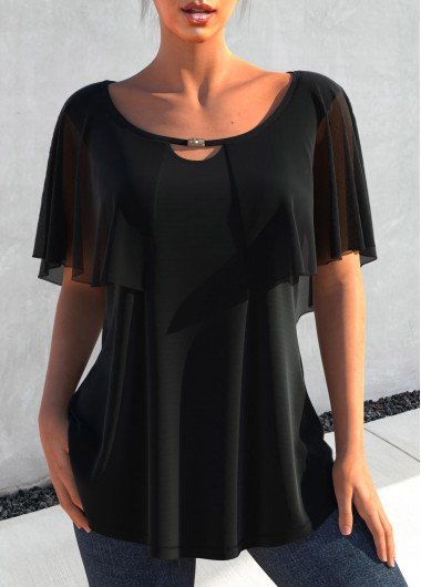 Black Cape Sleeve Metal Decorative T Shirt