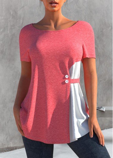 Round Neck Short Sleeve Pink T Shirt