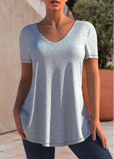 Grey Marl V Neck Short Sleeve T Shirt