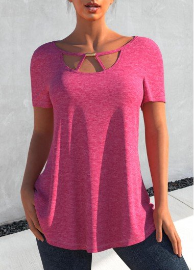 Rose Red Cutout Short Sleeve T Shirt