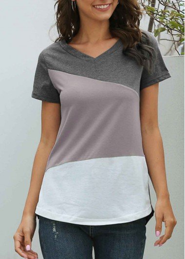 Short Sleeve V Neck Grey T Shirt