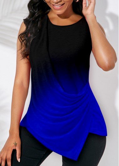 Color Block Asymmetric Hem Ombre Sleeveless T Shirt