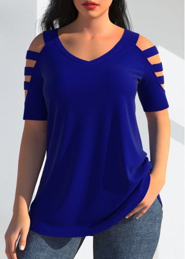 Royal Blue Cold Shoulder T Shirt