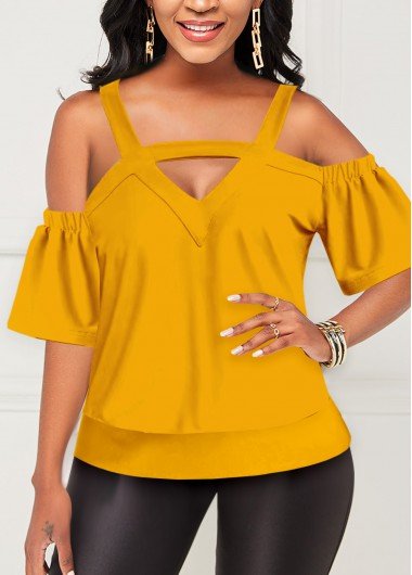 Ginger Cold Shoulder Cutout Front T Shirt