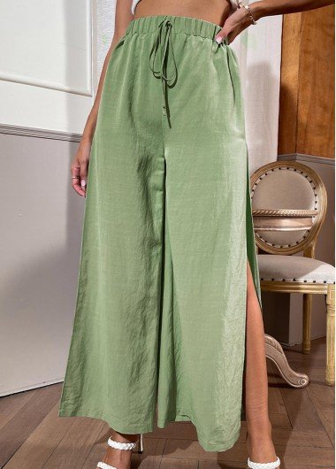 Green High Waisted Side Slit Pants