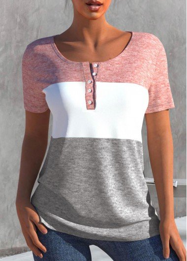 Pink Short Sleeve Contrast T Shirt