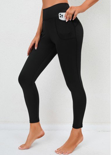 Double Side Pockets Black High Waisted Leggings