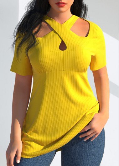 Cross Strap Yellow Cutout T Shirt