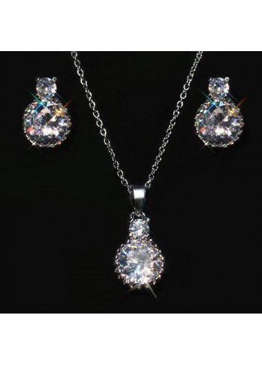 Figure 8 Pendant Silver Rhinestone Necklace Set