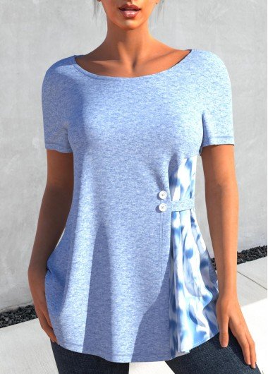 Light Blue Short Sleeve Round Neck T Shirt