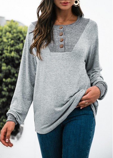 Light Grey Marl Long Sleeve Round Neck T Shirt