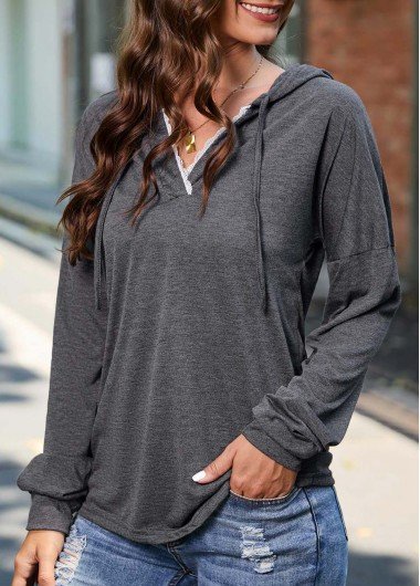 Dark Grey Marl Drawstring Long Sleeve Hoodie