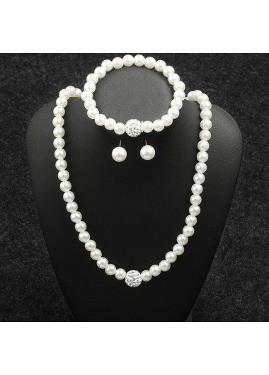 Pearl Design White Metal Detail Necklace Set