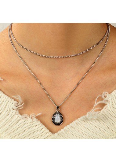 Waterdrop Pendant Silver Metal Detail Necklace