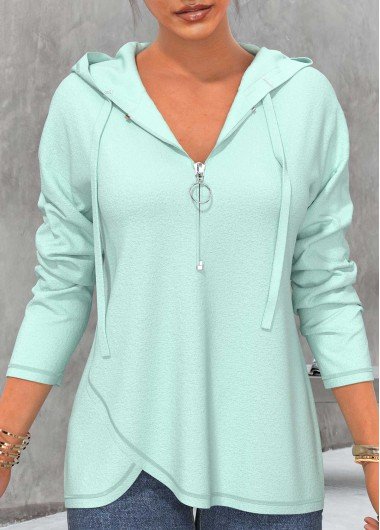 Drawstring Mint Green Quarter Zip Hoodie