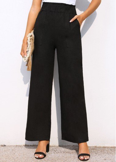 Black Pocket Wide Leg Elastic Waist Pants