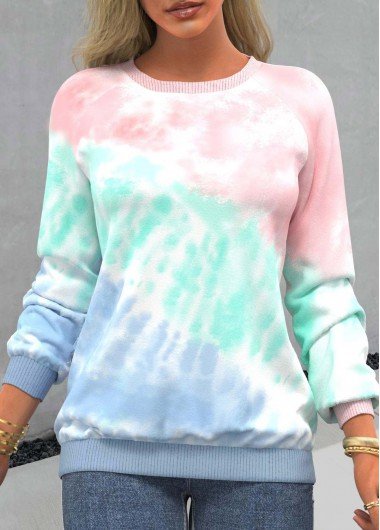 Tie Dye Print Ombre Pink Long Sleeve Sweatshirt