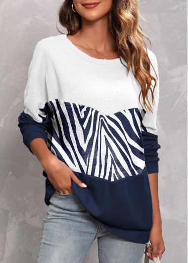 Navy Long Sleeve Round Neck Sweatshirt