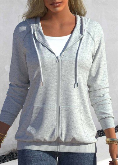 Grey Drawstring Long Sleeve Pocket Detail Hoodie