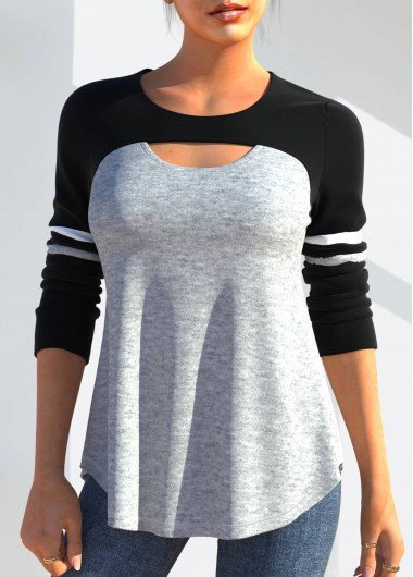 Long Sleeve Black Cutout Detail T Shirt