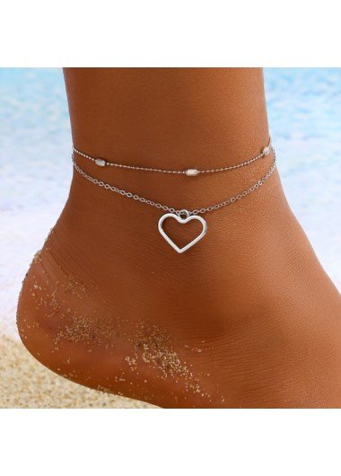 Silvery White Heart Design Anklet Set