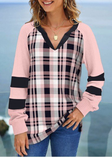 Pink Tartan Print Long Sleeve Sweatshirt