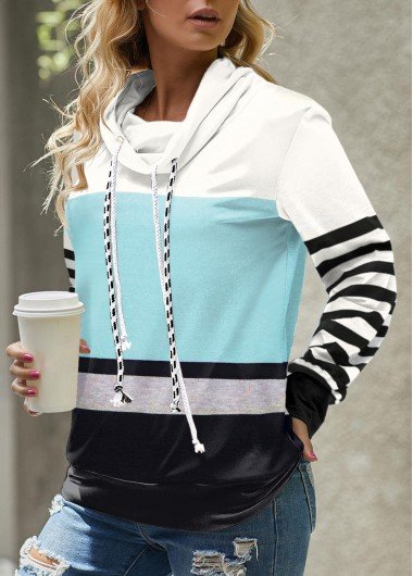 Dusty Blue Striped Long Sleeve Sweatshirt