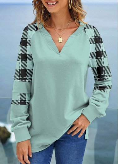 Mint Green Tartan Print Long Sleeve Sweatshirt