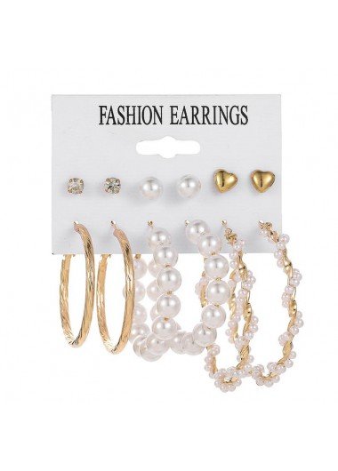 Gold Round Pearl Design Earring Set